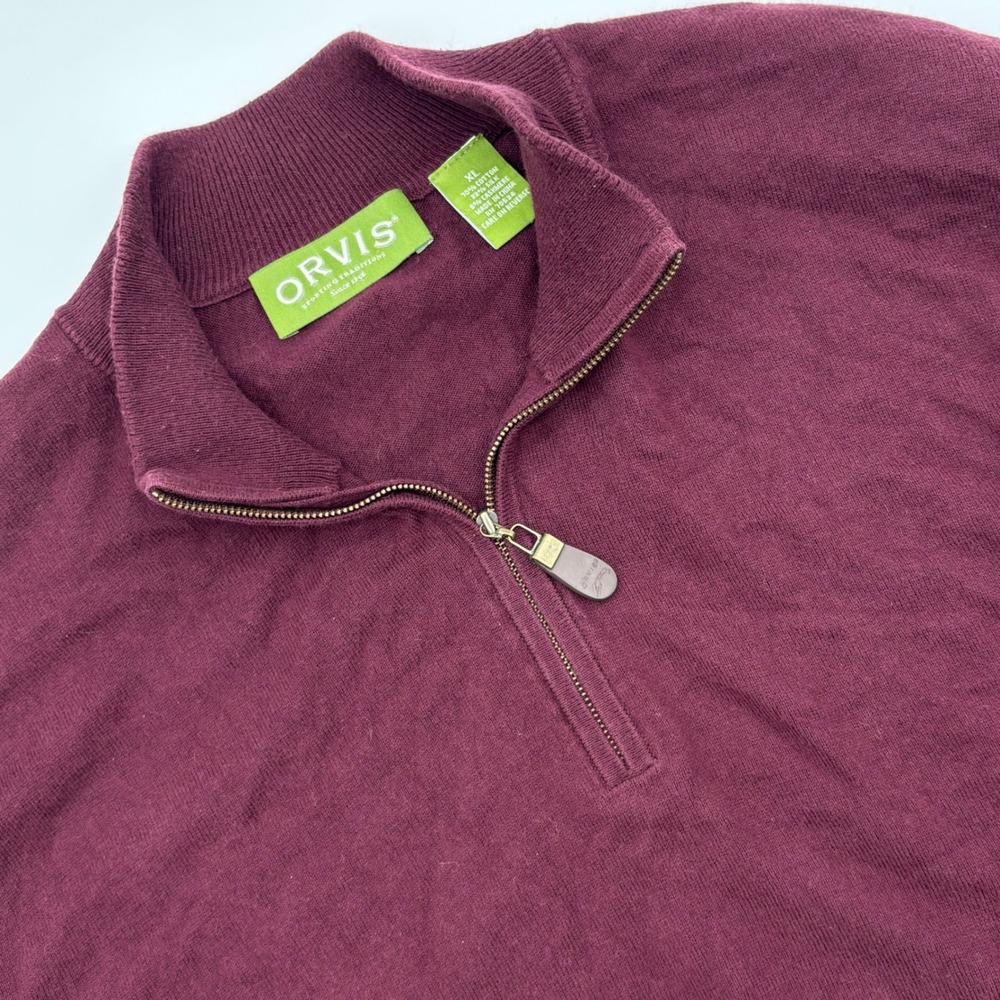 Orvis Mens XL‎ Burgundy Quarter Zip Pullover Sweater Cotton Silk Cashmere
